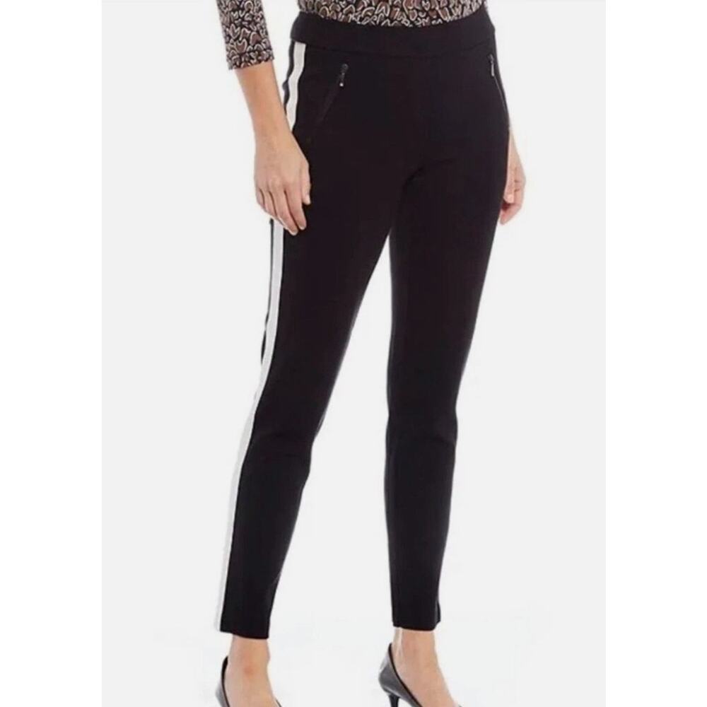 J. Mclaughlin Larkin Black White Tuxedo Stipe Pull On Pants Size 12 NEW Travel